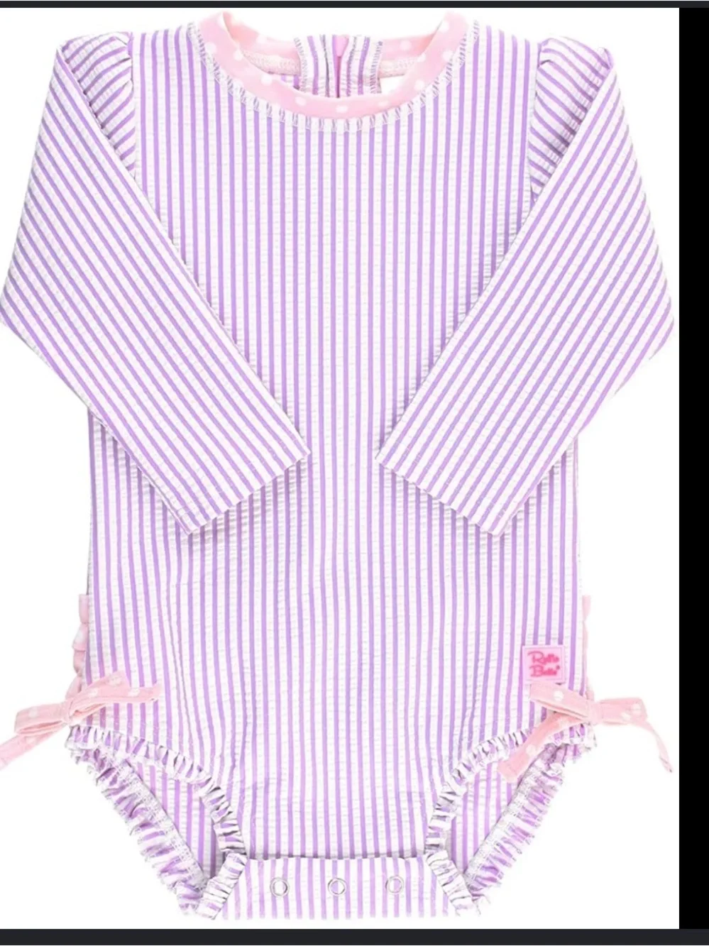 RuffleButts Lilac Striped Seersucker One Piece Girl’s Swimsuit